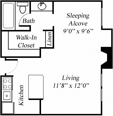 STUDIO Floorplan STUDIO Floorplan at Twenty 2 Eleven Apartments
