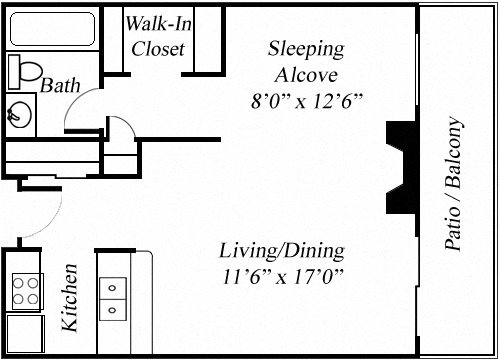 STUDIO - LARGE Floorplan STUDIO - LARGE Floorplan at Twenty 2 Eleven Apartments