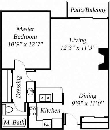 1BR/1BA Floorplan 1BR/1BA Floorplan at Twenty 2 Eleven Apartments