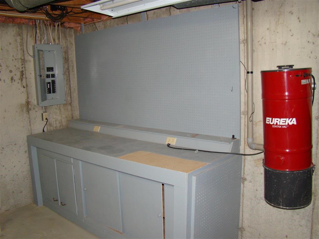 the counter in the basement with a red fire hydrant