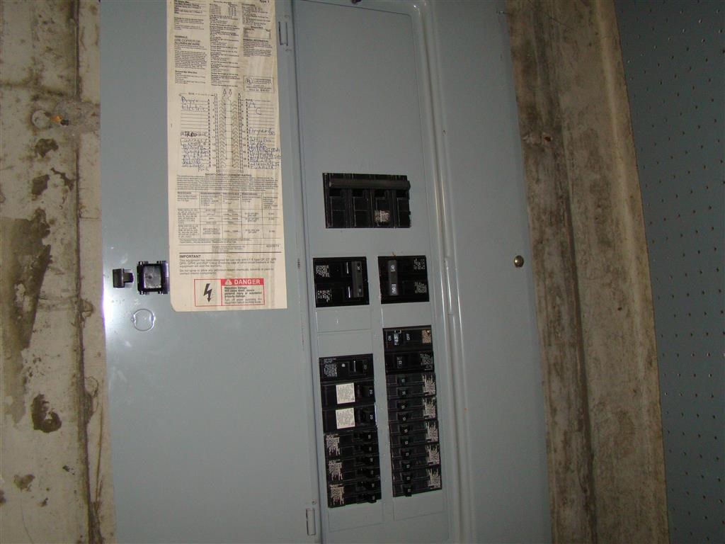 a fuse box with a newspaper on the door