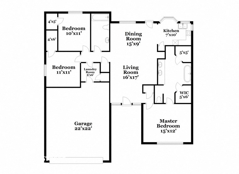 the floor plan of the house has a combination of bedrooms and baths