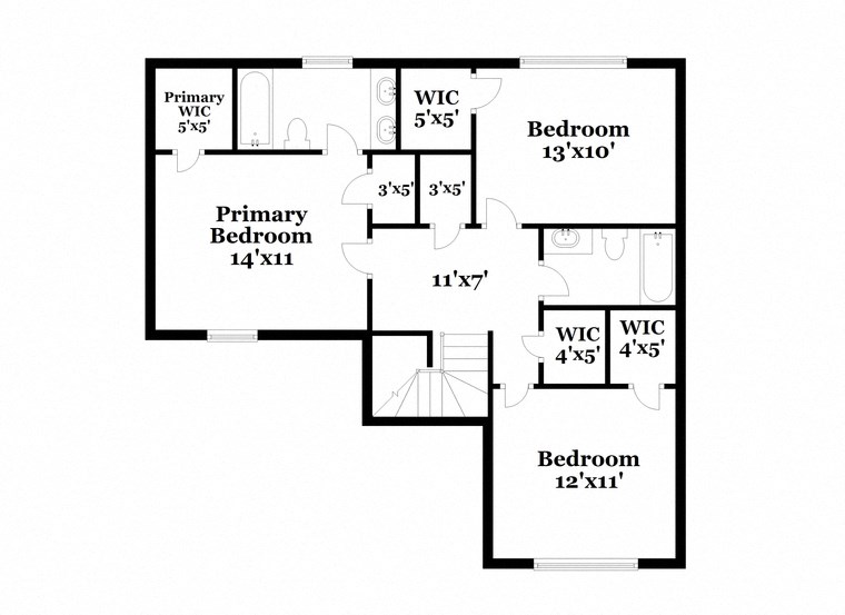 a floor plan of a house with two bedrooms and two bathrooms