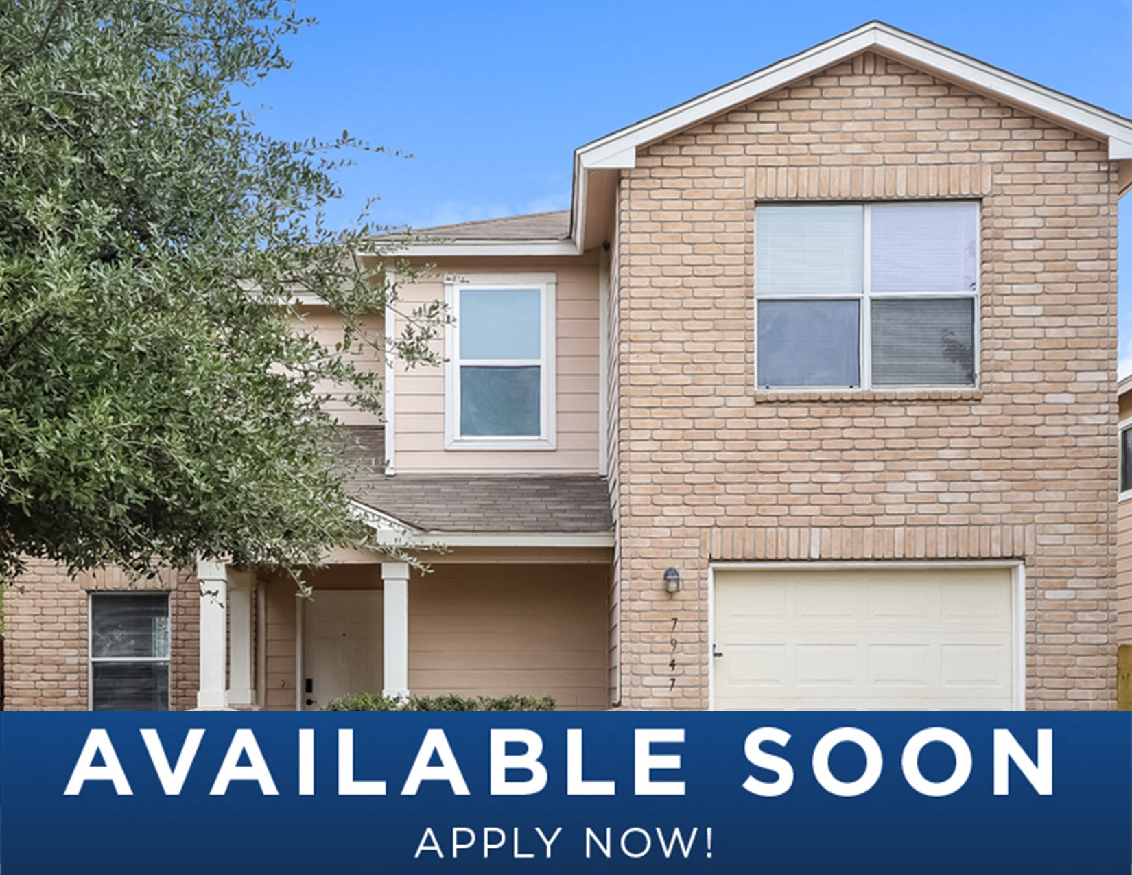 a large brick house with the words available soon on it