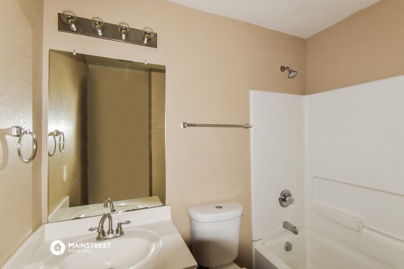 a bathroom with a sink and a toilet and a mirror