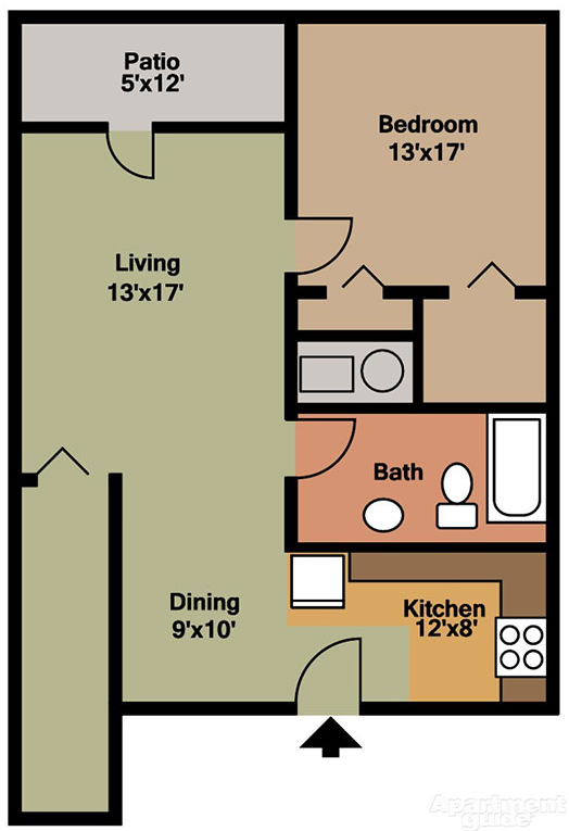 Oak Meadows 1 Bed 1 Bath Floor Plan