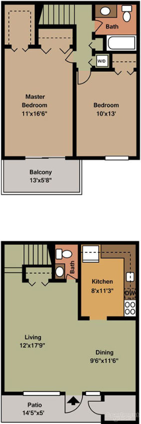 Townhomes at Paxton Creek 2 Bed 1.5 Bath Floor Plan