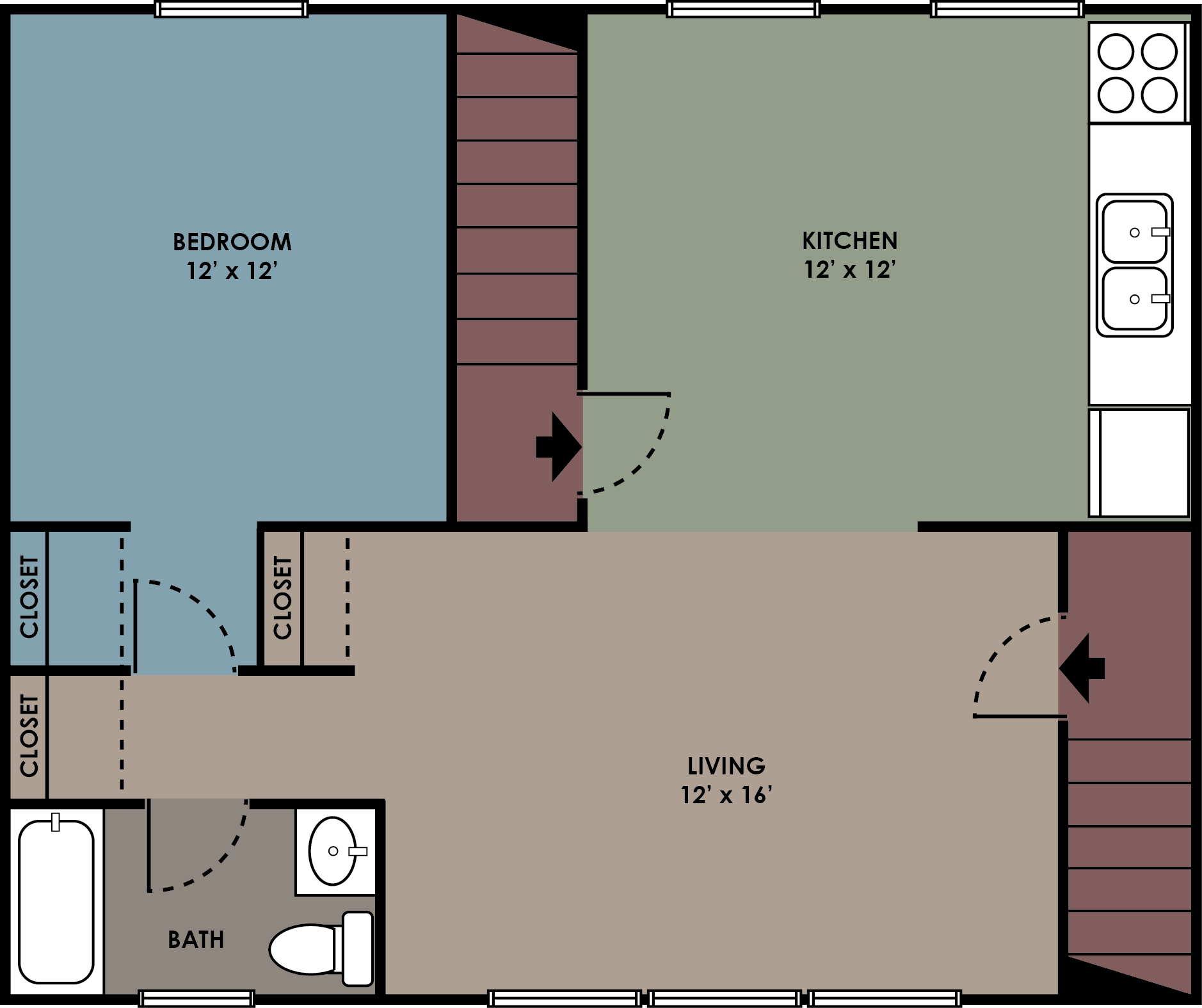 Wyomissing Garden 1 Bed 1 Bath Floor Plan