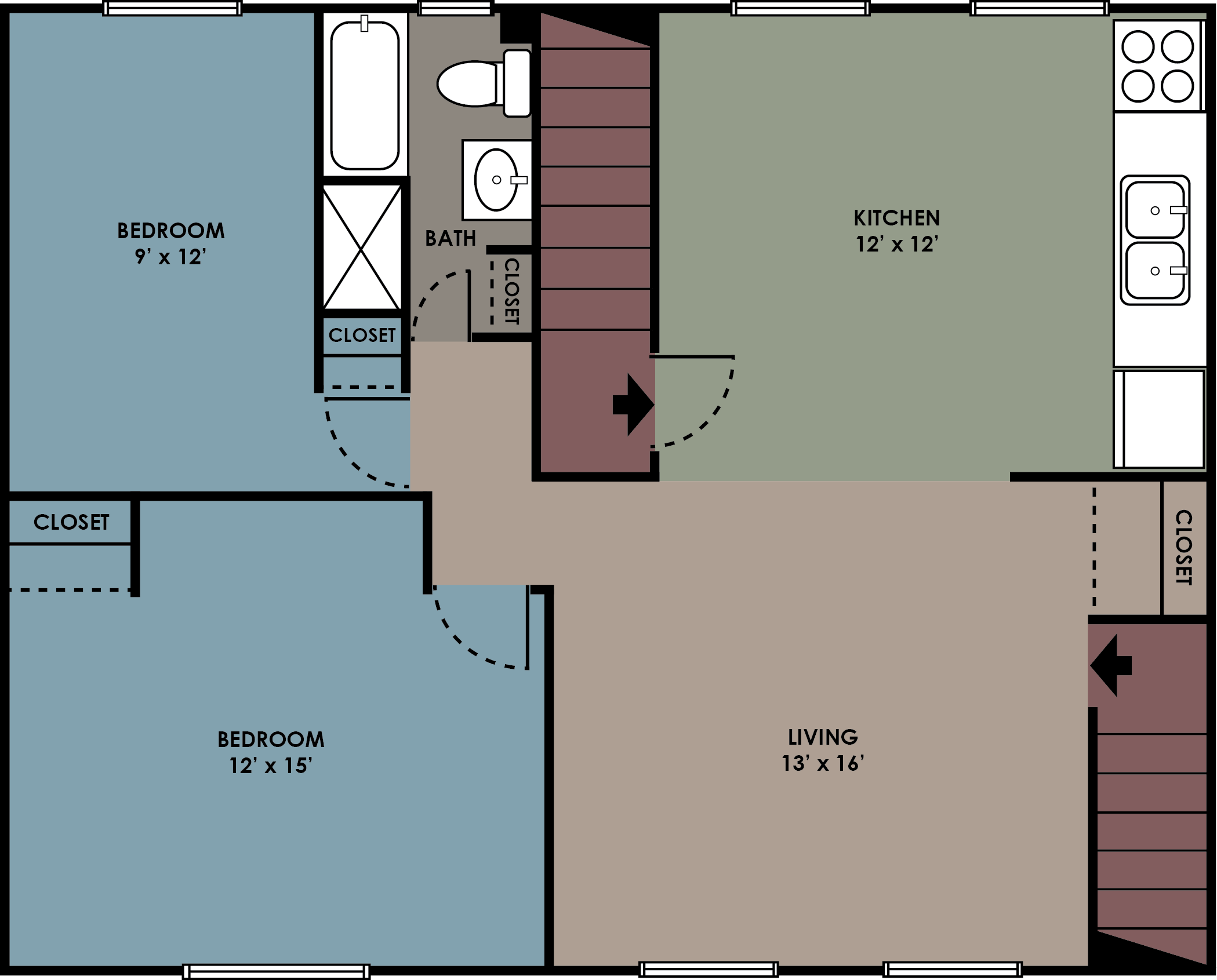 Wyomissing Garden 2 Bed 1 Bath Floor Plan