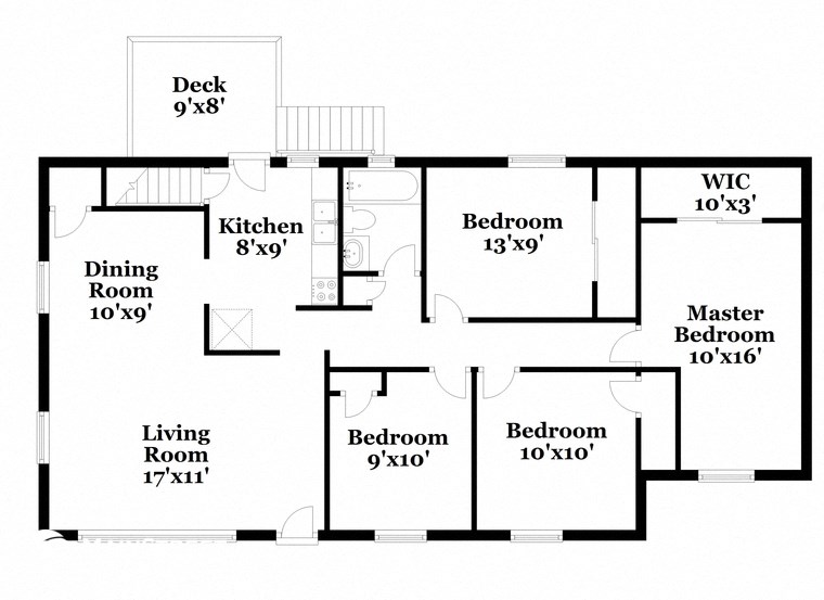 floor plan of a house with bedrooms and a living room and a dining room