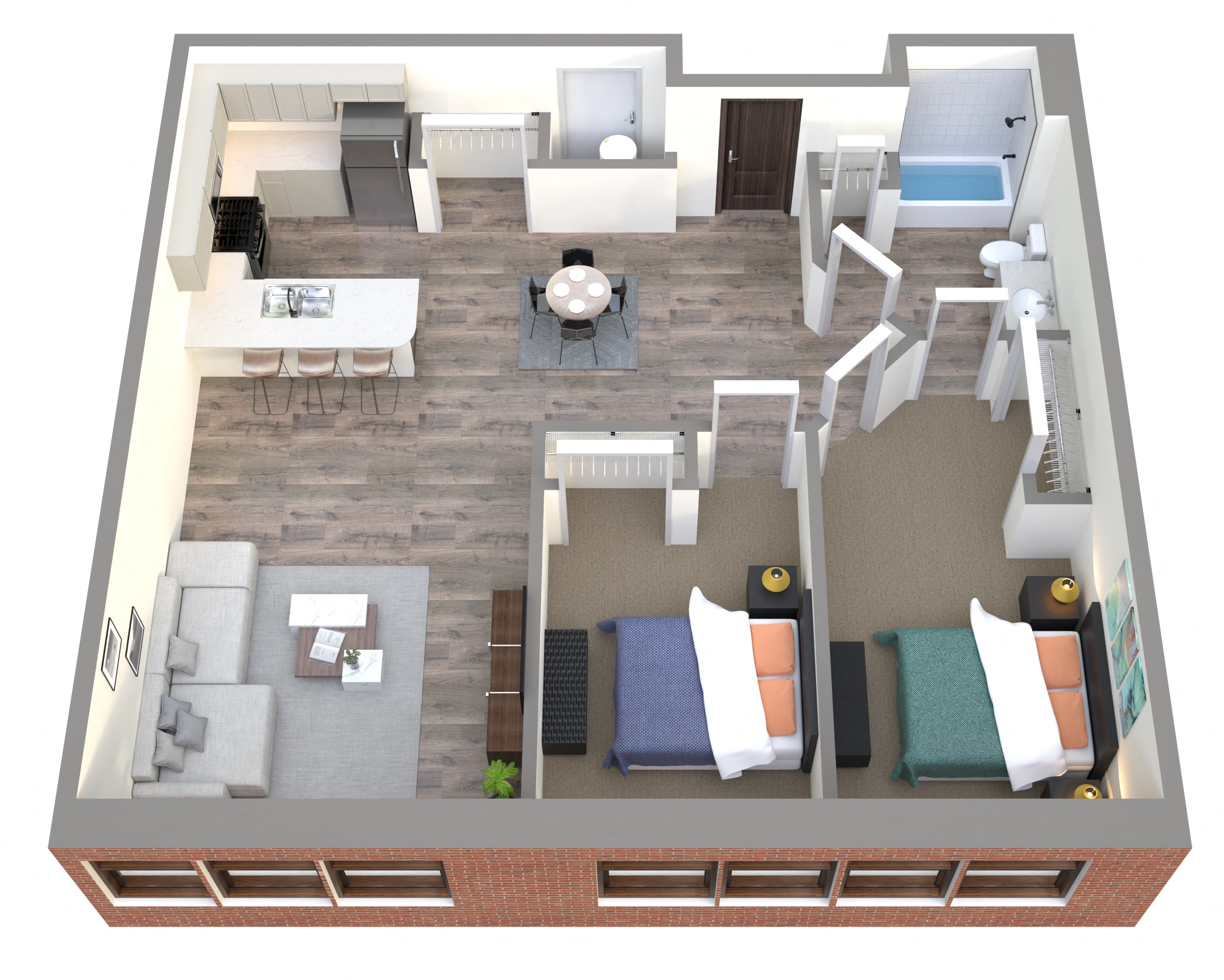 2 bedroom 1 bathroom floorplan