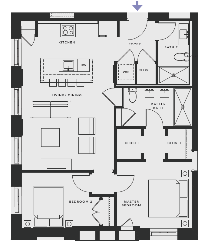 05 - floors 2-4 - 2b2b - NW Corner