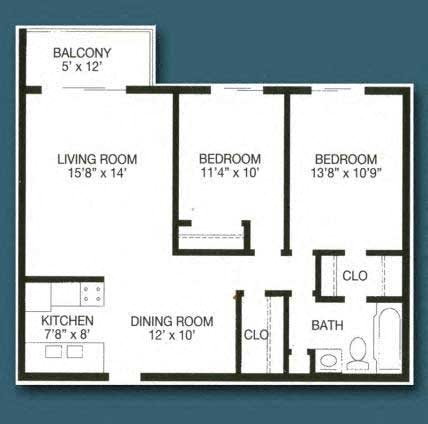 Two bed/One bath Floor Plan 2