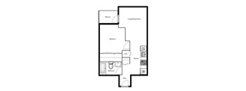 Floor plan of a 1 bed, 1 bath apartment at Novare in New Westminster, BC