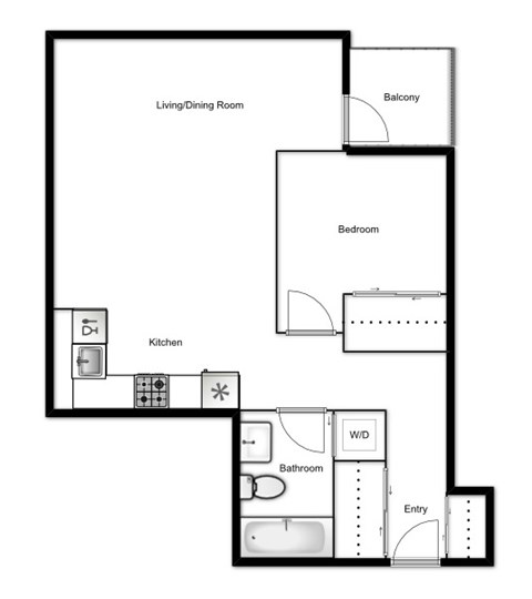 Floor plan of a 1 bed, 1 bath apartment at Novare in New Westminster, BC