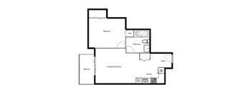 Floor plan of a 1 bed, 1 bath apartment at Novare in New Westminster, BC