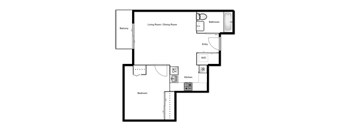 Floor plan of a 1 bed, 1 bath apartment at Novare in New Westminster, BC