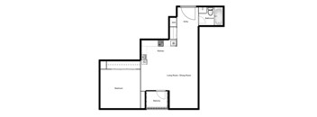 Floor plan of a 1 bed, 1 bath apartment at Novare in New Westminster, BC