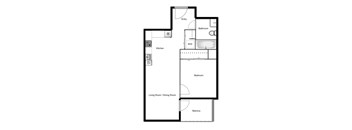 Floor plan of a 1 bed, 1 bath apartment at Novare in New Westminster, BC