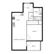 Spacious suites in New Westminster Floor plan of a 1 bed, 1 bath apartment at Novare in New Westminster, BC