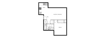 Floor plan of a 1 bed, 1 bath apartment at Novare in New Westminster, BC