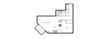 Floor plan of a 1 bed, 1 bath apartment at Novare in New Westminster, BC