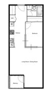 Spacious suites in New Westminster Floor plan of a 1 bed, 1 bath apartment at Novare in New Westminster, BC