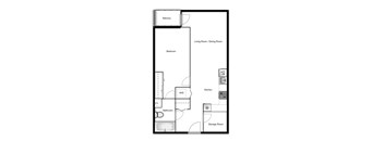 Floor plan of a 1 bed, 1 bath apartment at Novare in New Westminster, BC