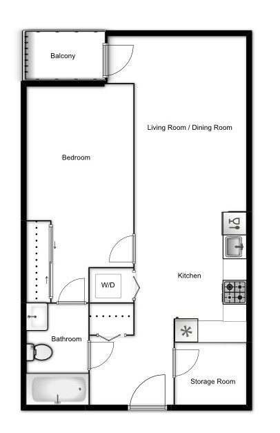 Floor plan of a 1 bed, 1 bath apartment at Novare in New Westminster, BC