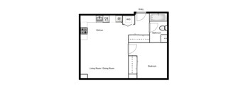 Floor plan of a 1 bed, 1 bath apartment at Novare in New Westminster, BC