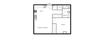 Floor plan of a 1 bed, 1 bath apartment at Novare in New Westminster, BC