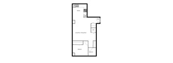 Floor plan of a 1 bed, 1 bath apartment at Novare in New Westminster, BC