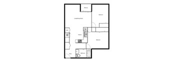 Floor plan of a 2 bed, 1 bath apartment at Novare in New Westminster, BC