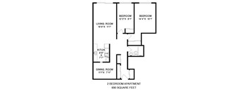 Floor plan of a 2 bed, 1 bath, generous apartment with ample storage at Bridgeview in Vancouver, BC