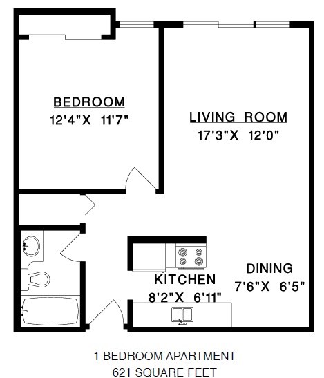 Floor plan of a 1 bed, 1 bath, generous, bachelor apartment at Citadel in Vancouver, BC