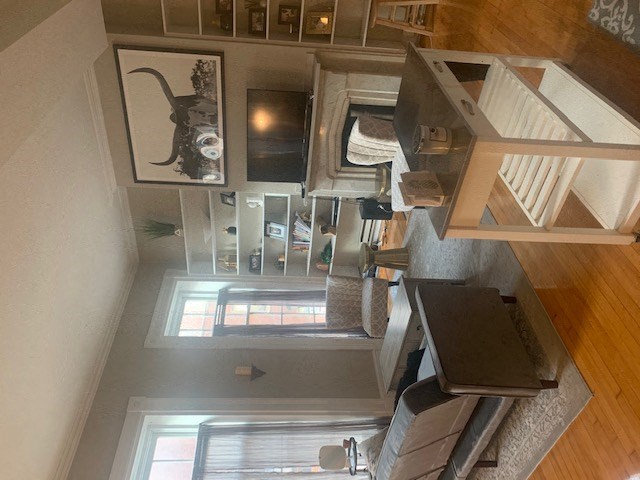 an overhead view of a small living room with a window