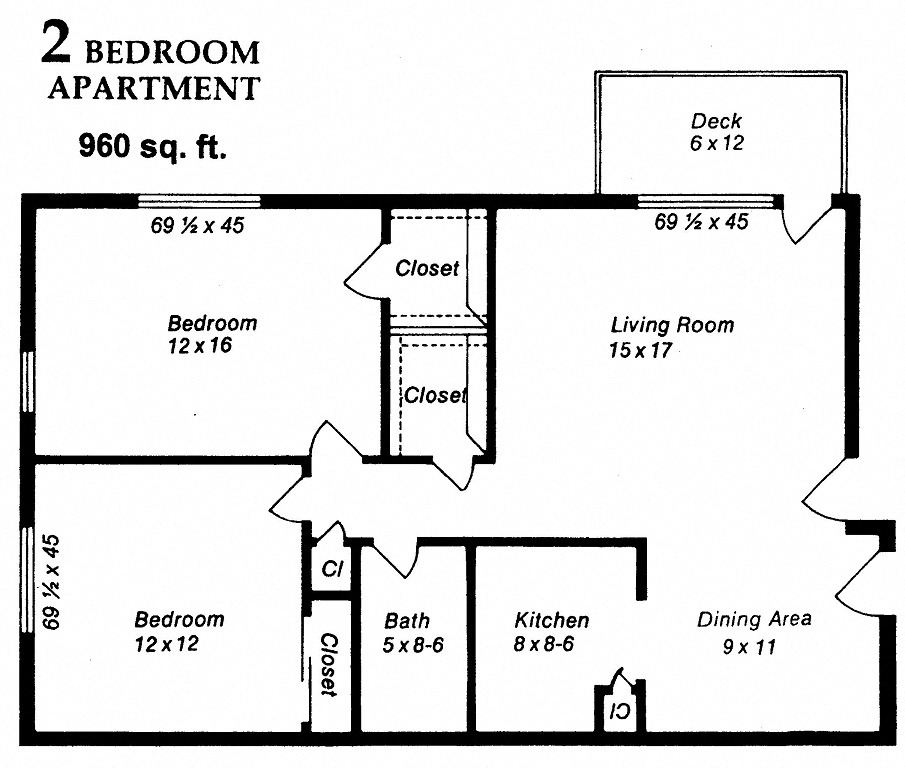 floor plan of a two bedroom apartment with a living room and a dinning room