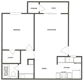 1Bd 1Ba Apartment Home Floor Plan 2