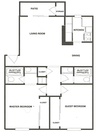 2Bd 2Ba Apartment Home Floor Plan 3