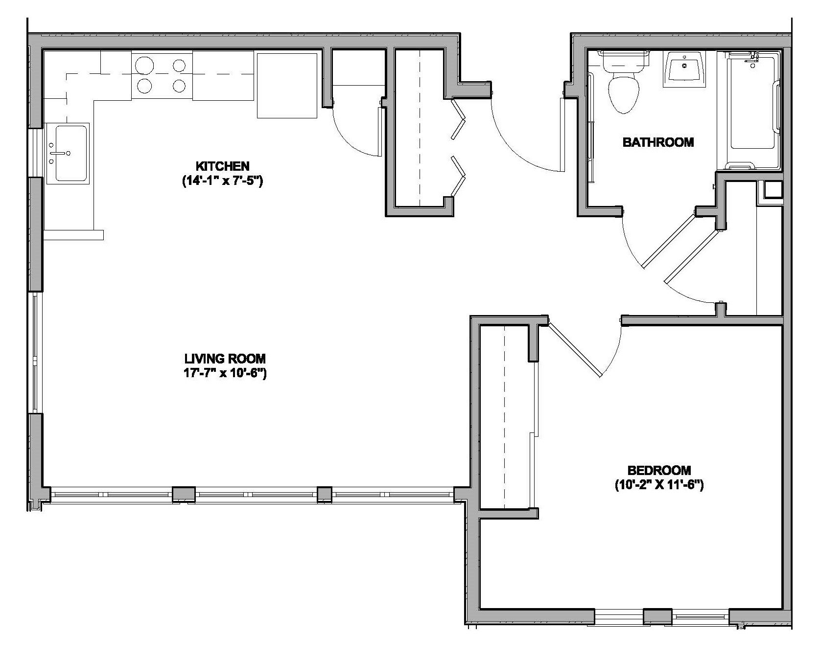 1x1C Floor Plan 3