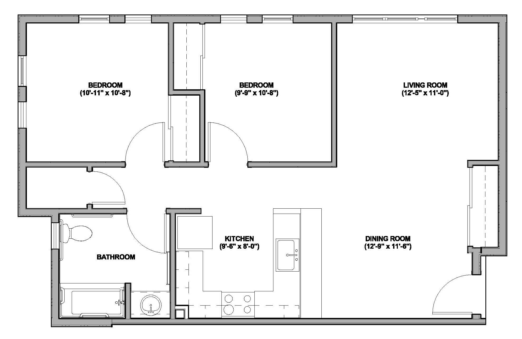 2x1B Floor Plan 6