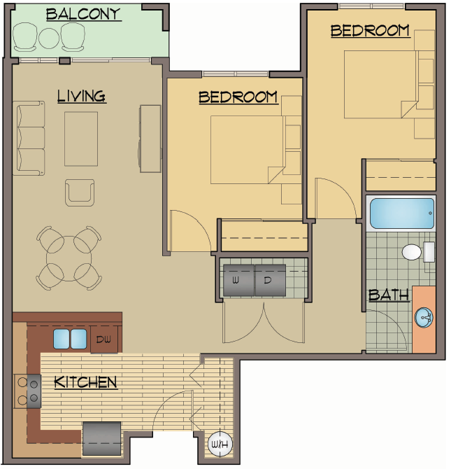 Two Bed Floor Plan | Apartments For Rent Shoreline Washington | Echo Lake