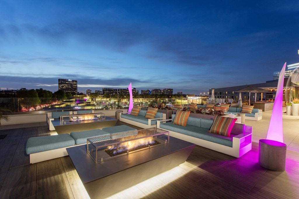 a rendering of the rooftop terrace at night