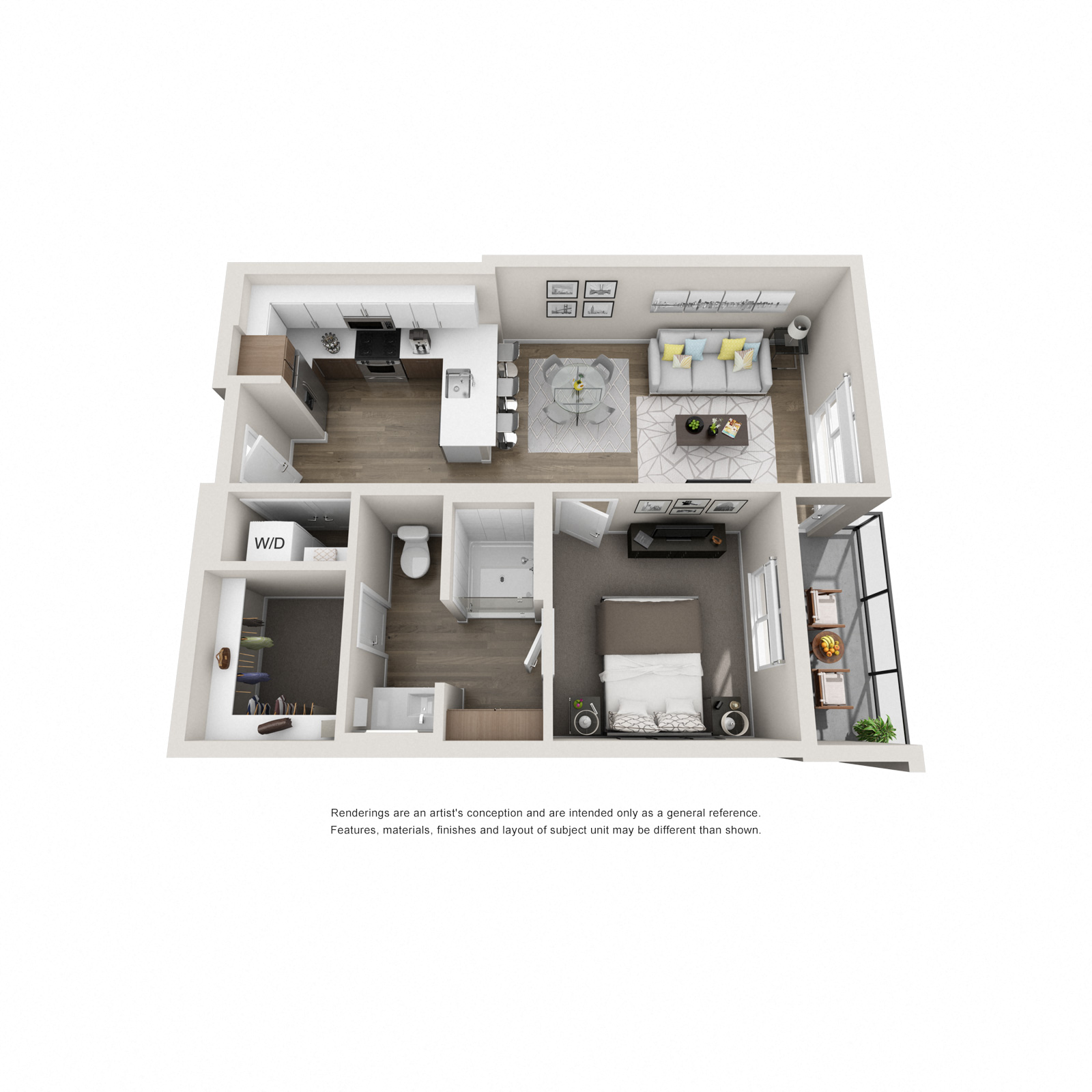 A3 - 1 Bedroom 1 Bath Floor Plan Layout - 697 Square Feet