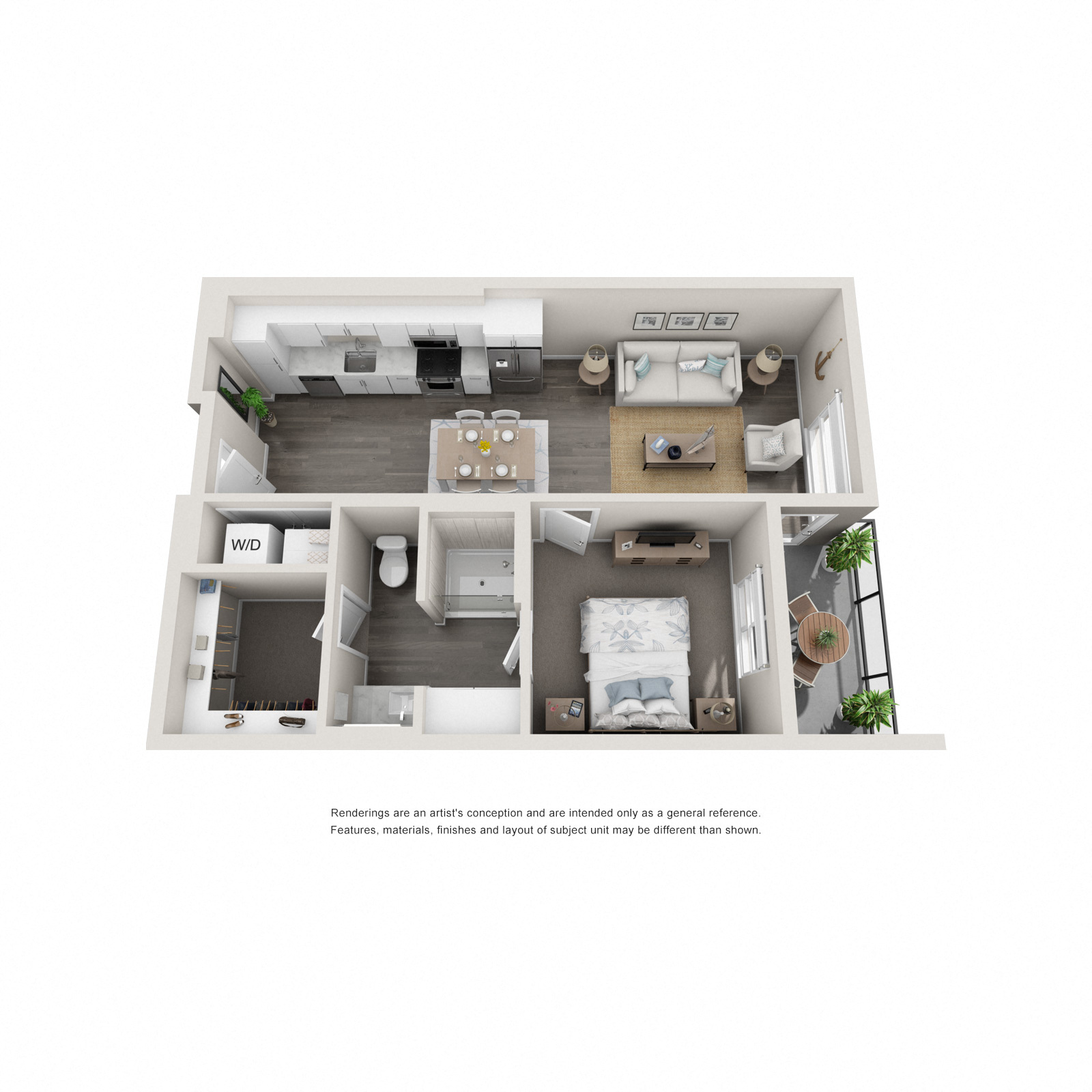 A6 - 1 Bedroom 1 Bath Floor Plan Layout - 695 Square Feet