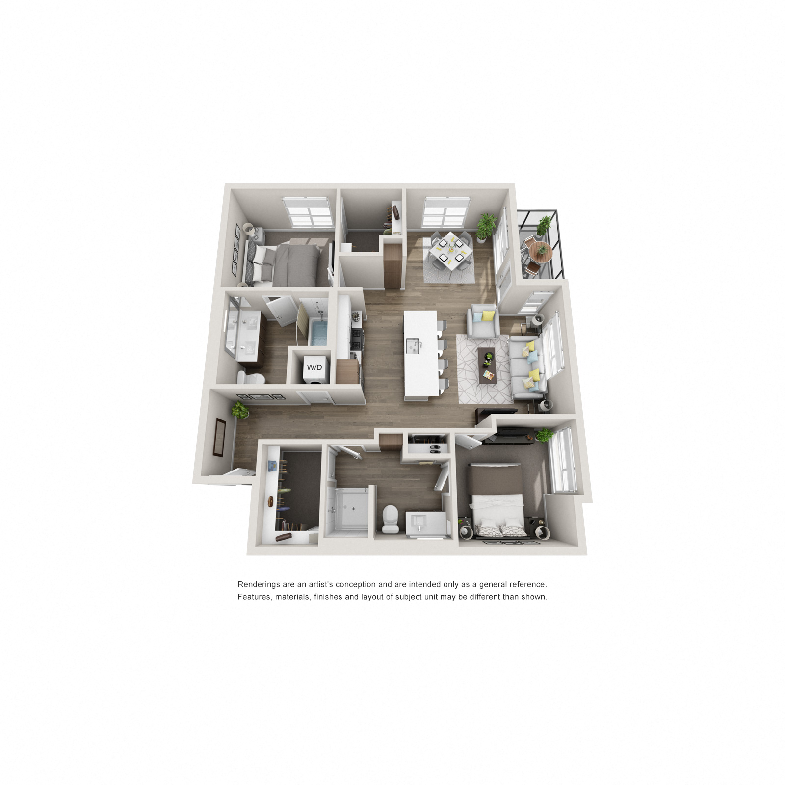 B2 - 2 Bedroom 2 Bath Floor Plan Layout - 1163 Square Feet