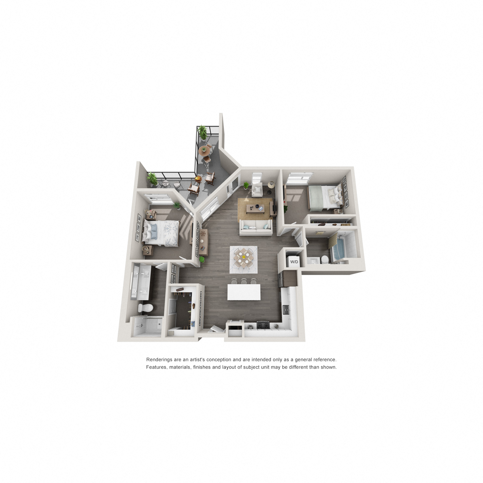 B4 - 2 Bedroom 2 Bath Floor Plan Layout - 1196 Square Feet