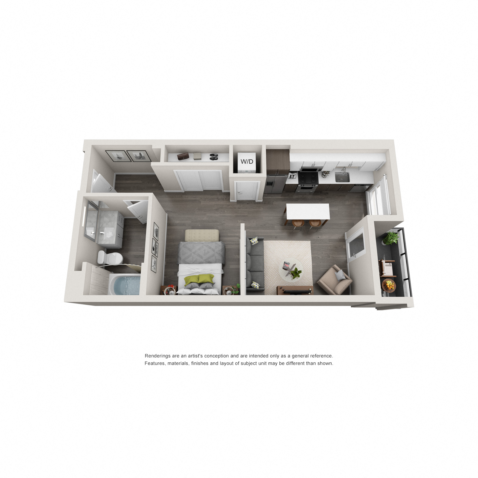 S3 - 0 Bedroom 1 Bath Floor Plan Layout - 571 Square Feet
