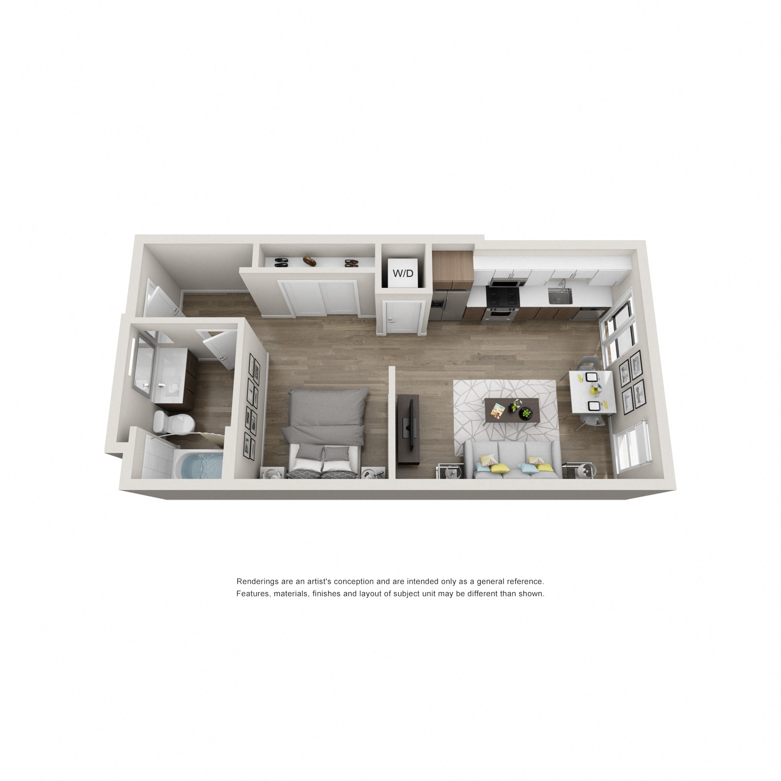 S3.1 - 0 Bedroom 1 Bath Floor Plan Layout - 600 Square Feet