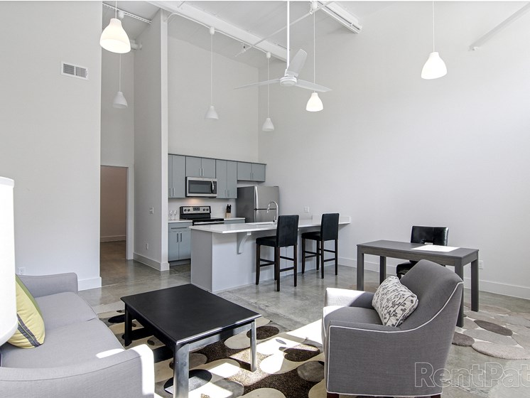 Kitchen, bar-top and open floor plan for entertaining